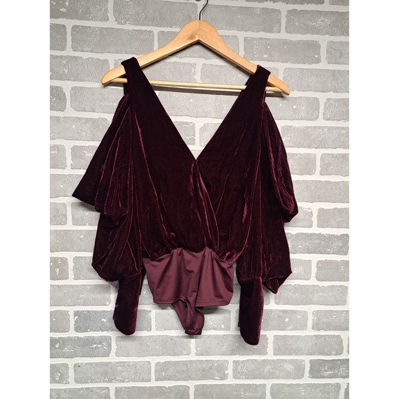 REVOLVE Tops - House Of Harlow 1960 Revolve Womens Velvet‎ Burgandy V-Neck Bodysuit Size XXS